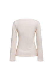 Sand Long-Sleeve Keyhole Neck Top
