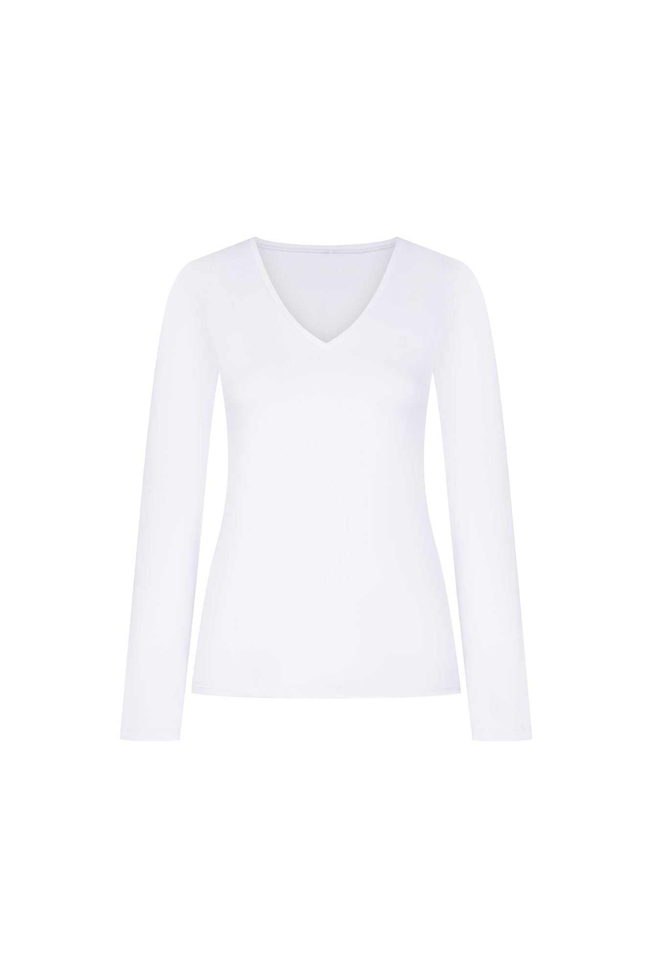 White V-Neck Long Sleeve Top
