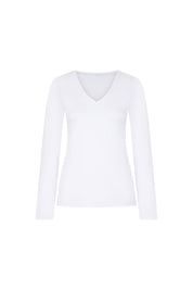 White V-Neck Long Sleeve Top