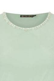 Apple Green Shiny Neckline Knit Top
