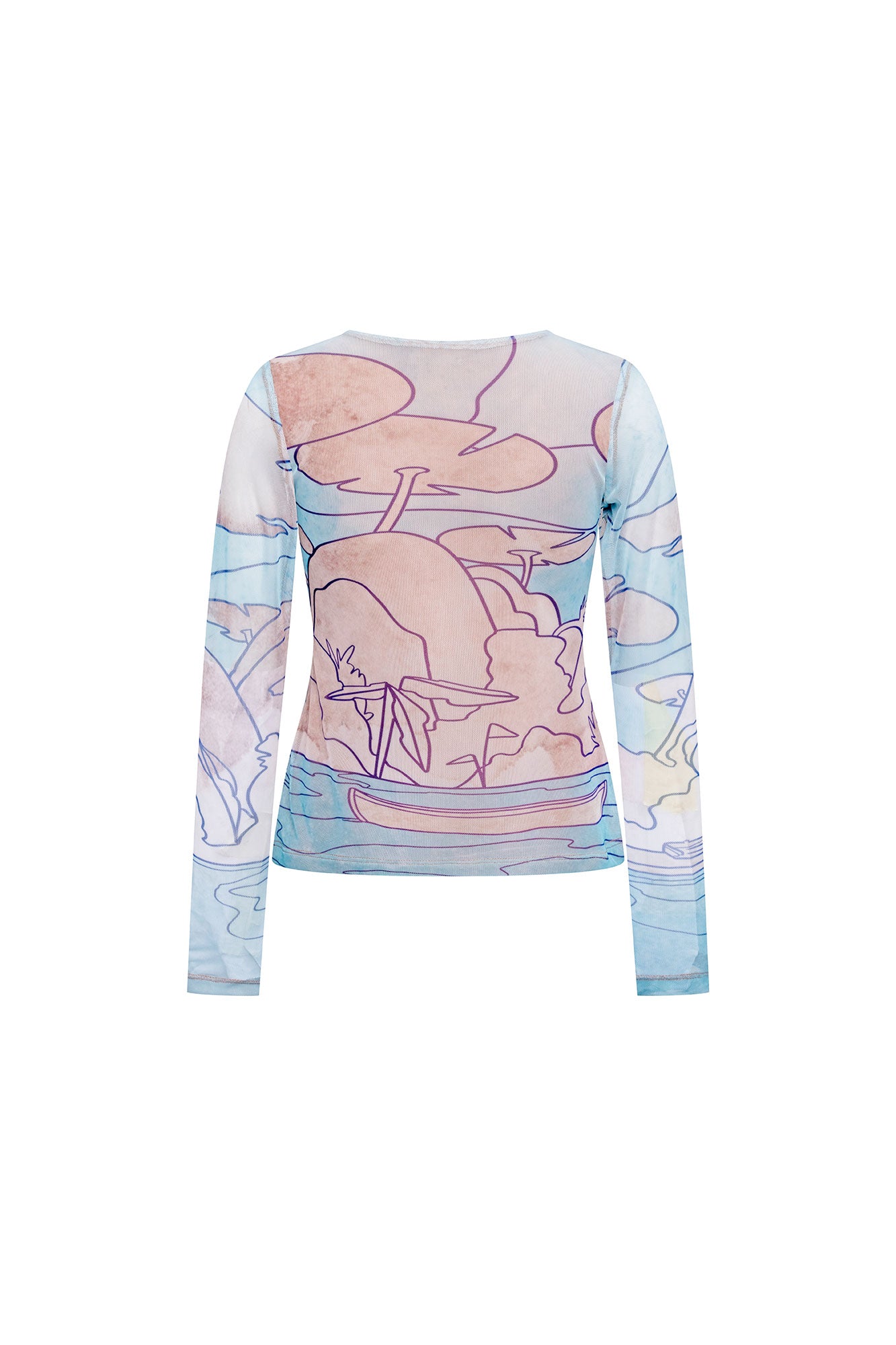 The Carlota — Pastel Landscape Print Mesh Top