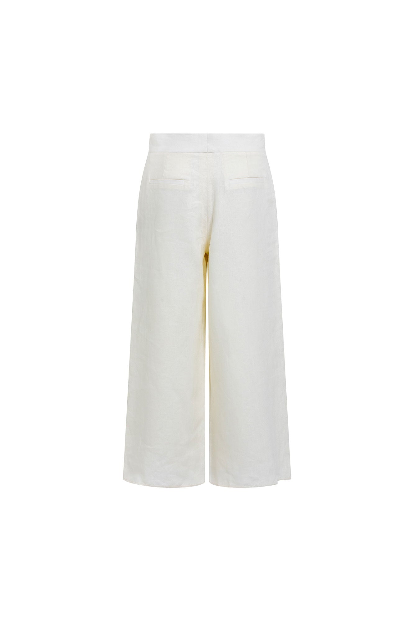 Ivory Linen Cropped Wide-Leg Trousers