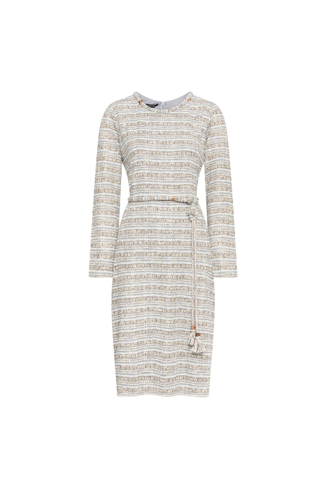 The Michell — Tweed Midi Dress with Braided Tassel Belt