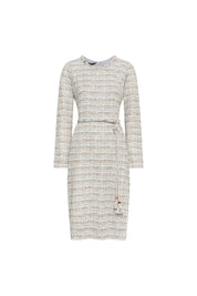 The Michell — Tweed Midi Dress with Braided Tassel Belt