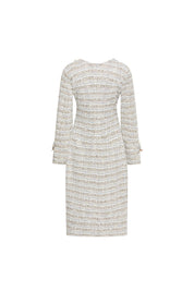 The Michell — Tweed Midi Dress with Braided Tassel Belt