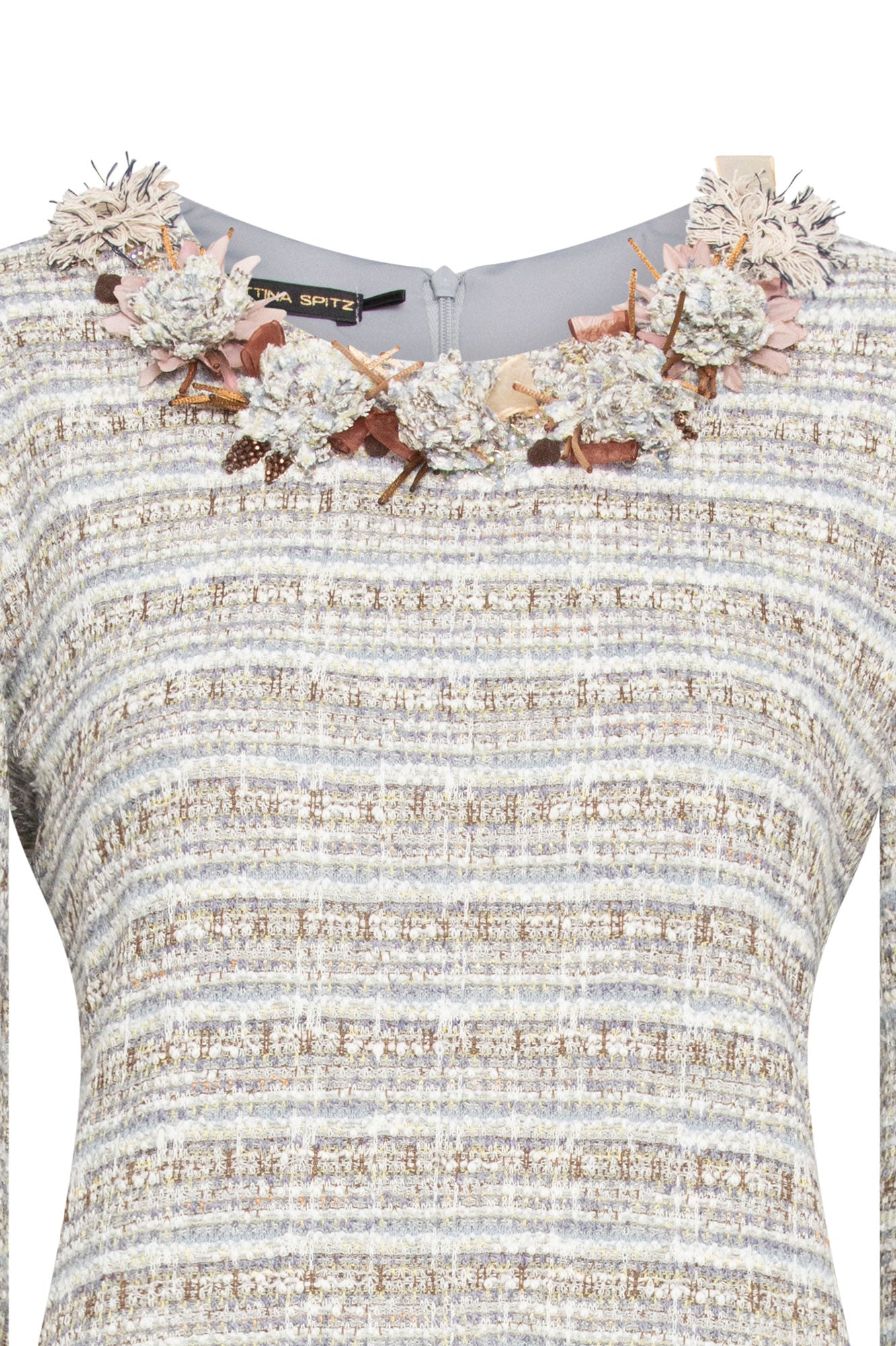 The Michell — Tweed Midi Dress 3D Floral Neckline
