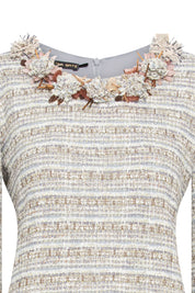 The Michell — Tweed Midi Dress 3D Floral Neckline