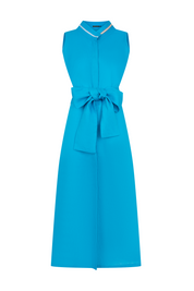 Vestido Camisero Sisa Lino Tira Randa Turquesa