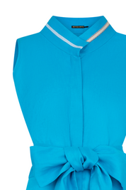 Vestido Camisero Sisa Lino Tira Randa Turquesa