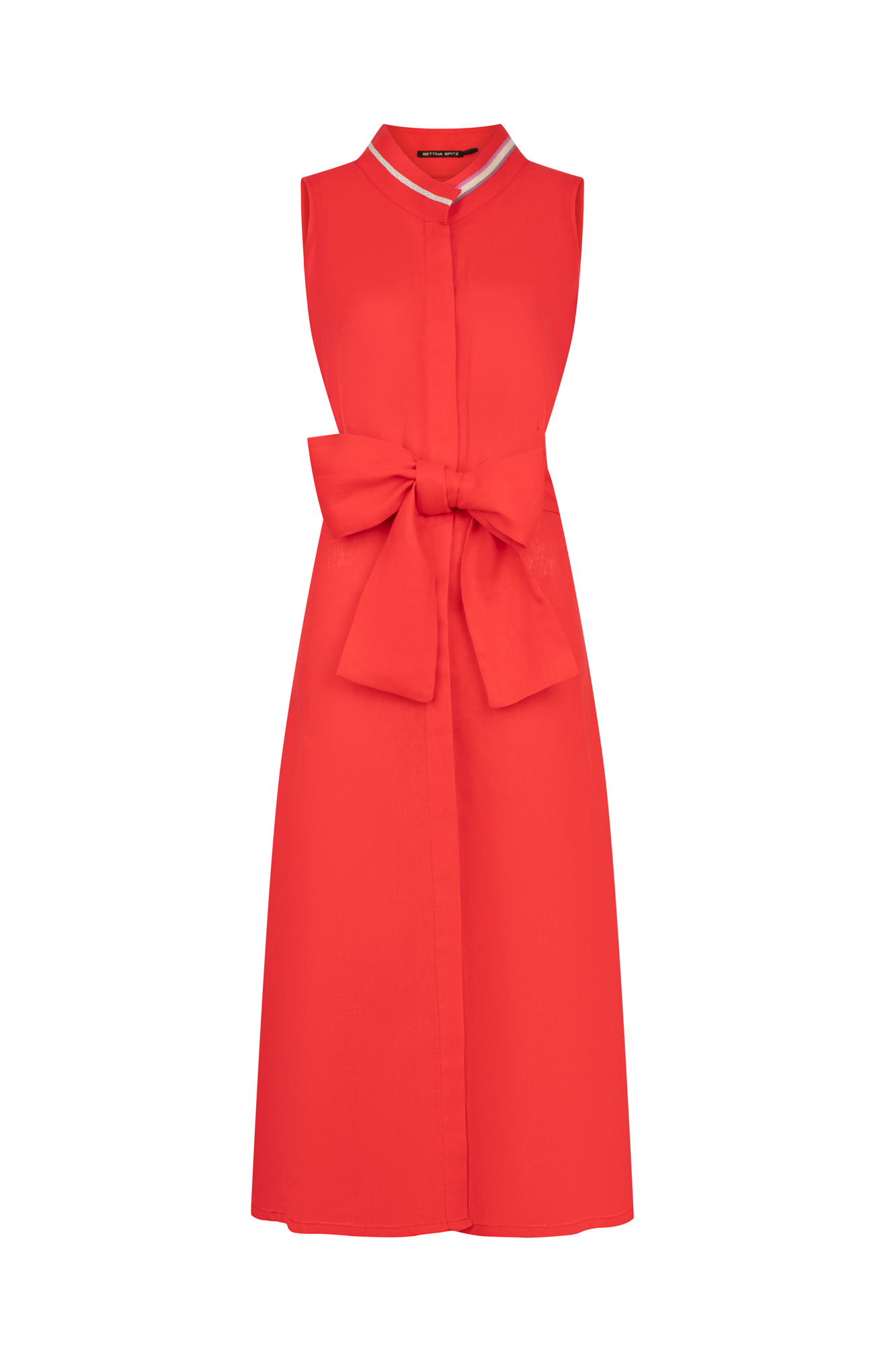 Vestido Camisero Sisa Lino Tira Randa Rojo
