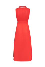 Vestido Camisero Sisa Lino Tira Randa Rojo