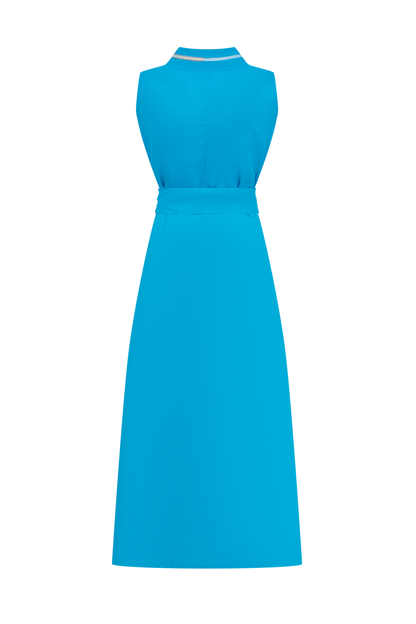 Vestido Camisero Sisa Lino Tira Randa Turquesa