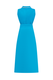 Vestido Camisero Sisa Lino Tira Randa Turquesa