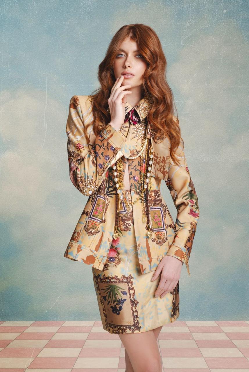 Long Printed Jacket – Baroque Frames & Botanicals