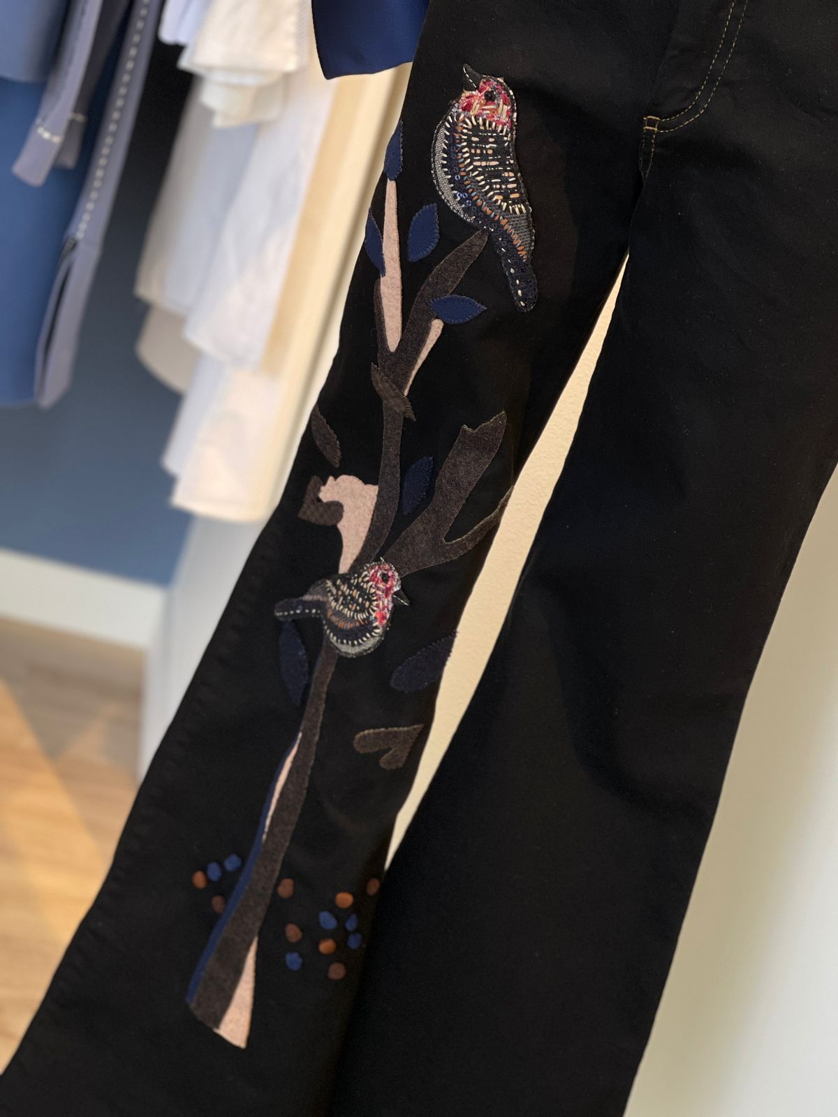Black Bird & Branches Flare Jean