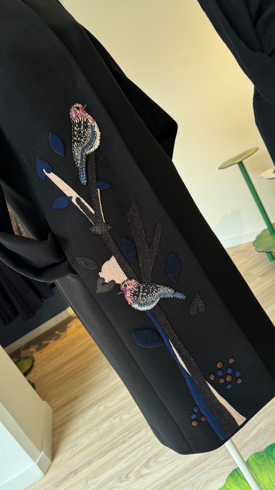 Carlota Branch Embroidery Coat — Black
