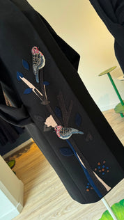 Carlota Branch Embroidery Coat — Black