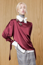 The Blusa Manga Puff Vino